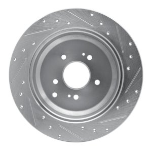 Hyundai Veracruz Brake Rotor (1) - Rear Left - R1 Concepts - Drilled & Slotted - Silver - `07-`12